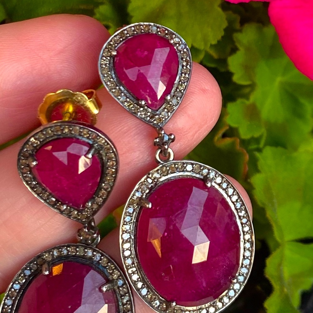 Designer Ruby Diamond Drop Earrings.